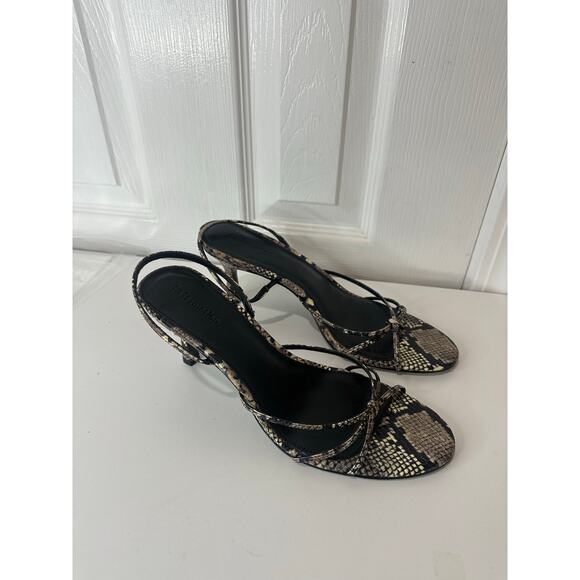 Reformation NWOT Myra Snake Leather Slingback Heels Sz 9M Black Brown - Picture 3 of 8